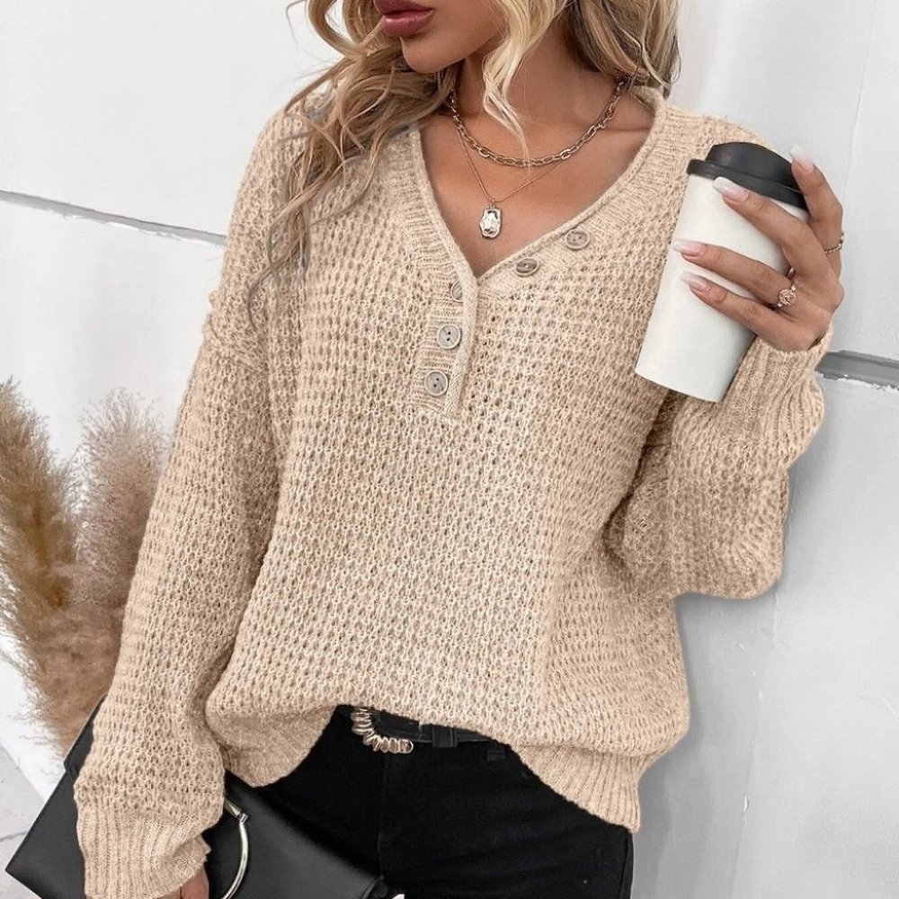 Button detailed Waffle Knit Sweater Top - Picture 5 of 5